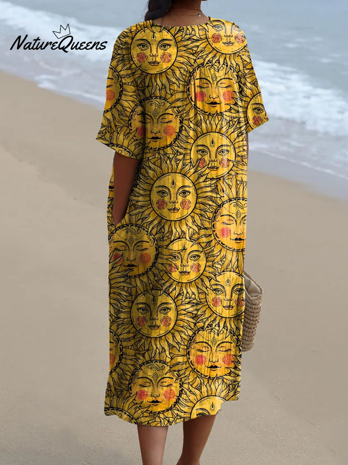 Women's Vintage Lovely Sun Pattern Art Print Flowy Dress