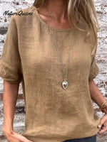 Women’s Solid Color Casual Cotton And Linen Shirt Apricot / S