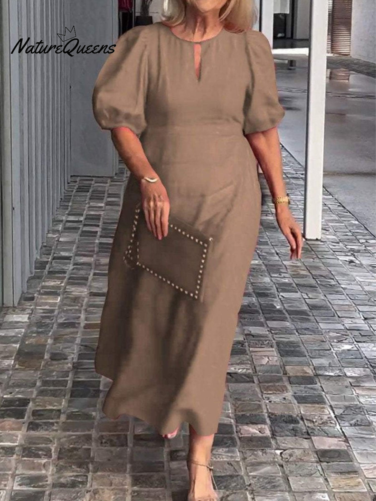 Women's Solid Color Loose Elegant Casual Puff Sleeves Dress