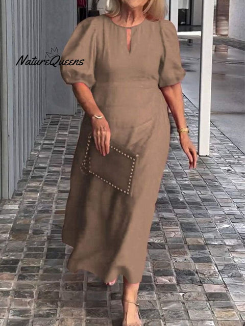 Women's Solid Color Loose Elegant Casual Puff Sleeves Dress