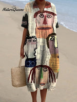 Women's Vintage Funny Abstract Figure Art Print Flowy Dress