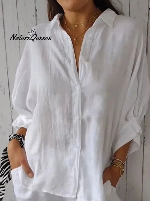 Women’s Cotton & Linen Casual Tie - Back Shirt White / S