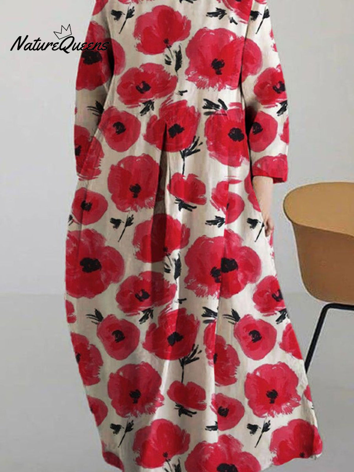 Women's Lovely Floral Art Print Large Size Loose Long Sleeve Casual Dress