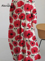 Women's Lovely Floral Art Print Large Size Loose Long Sleeve Casual Dress