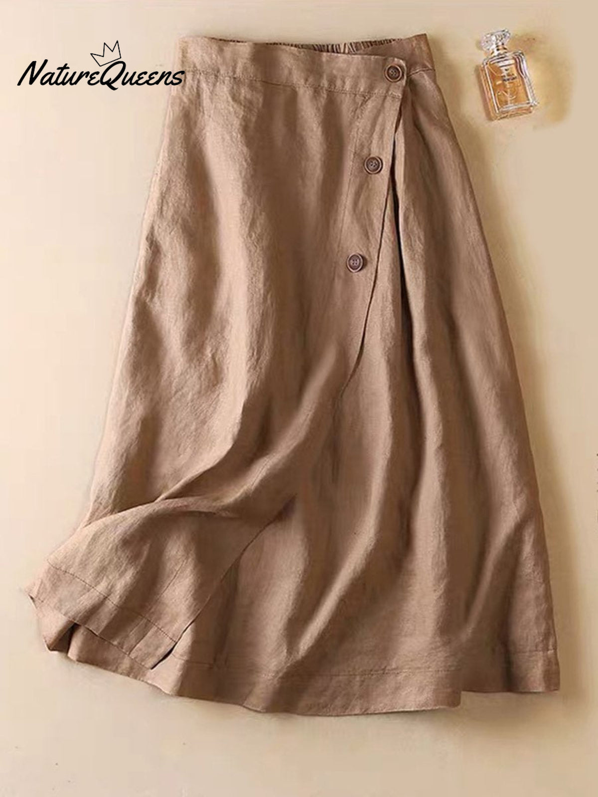 Women’s Summer Cotton And Linen Mid-Length Skirt Khaki / M