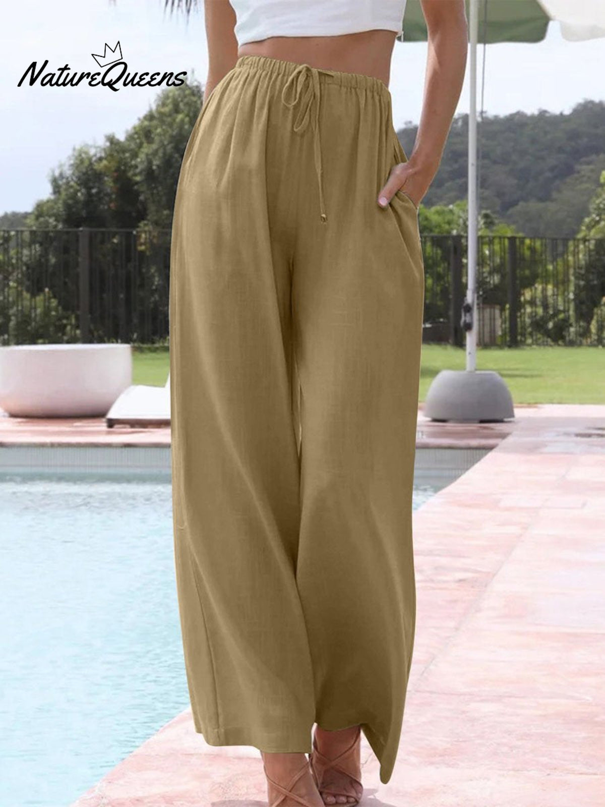 Women's Solid Color Loose Elegant Casual Simple Cotton And Linen Pants