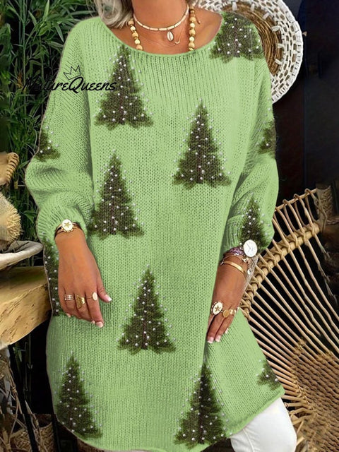 Women's Lovely Christmas Tree Art Print Casual Pullover Sweater