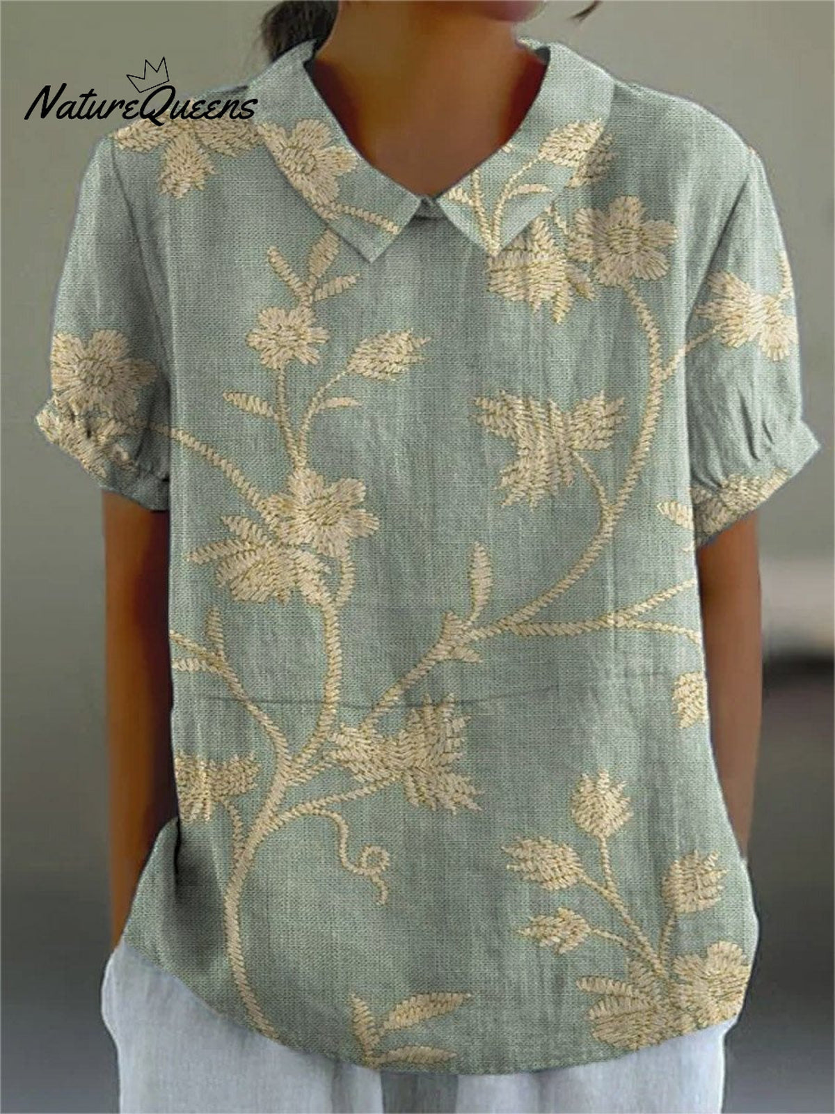 Women’s Retro Floral Art Linen Elastic Waistband Pocket Skirt Top - 2 / S