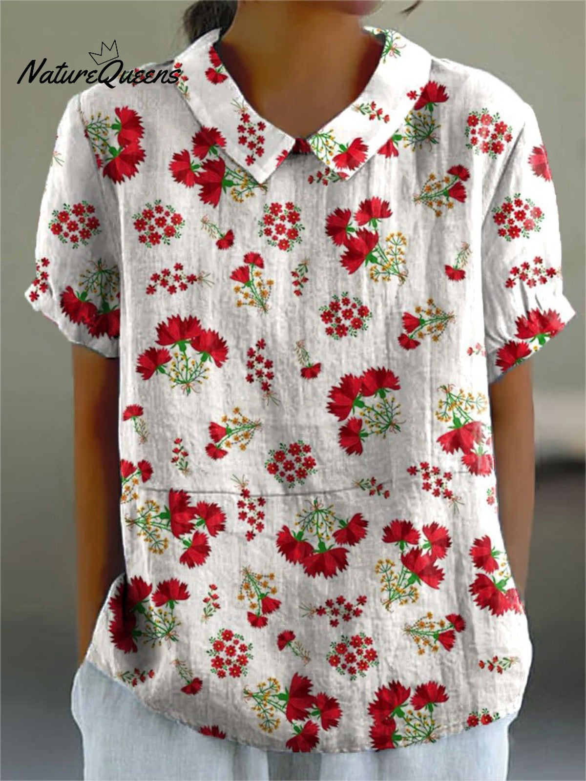 Women's Flower Print Casual Cotton And Linen Shirt