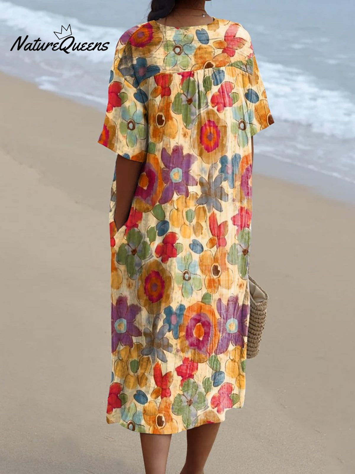 Women's Colorful Hand-painted Floral Print Flowy Dress