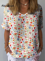 Women’s Pastoral Floral Art Print Casual Cotton And Linen Shirt Top - 2 / S