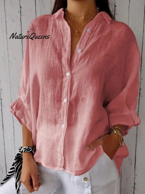 Women’s Cotton & Linen Casual Tie - Back Shirt Pink / S