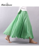 Women’s Cotton Linen Skirt Casual Elastic High Waist Pleated A-Line Beach Skirts Fruit Green / S