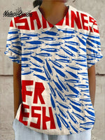 Women's Vintage Fish Art Print Casual Cotton And Linen Shirt