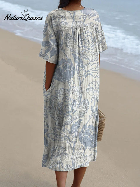 Women’s Vintage Lovely Floral Art Print Casual Flowy Dress