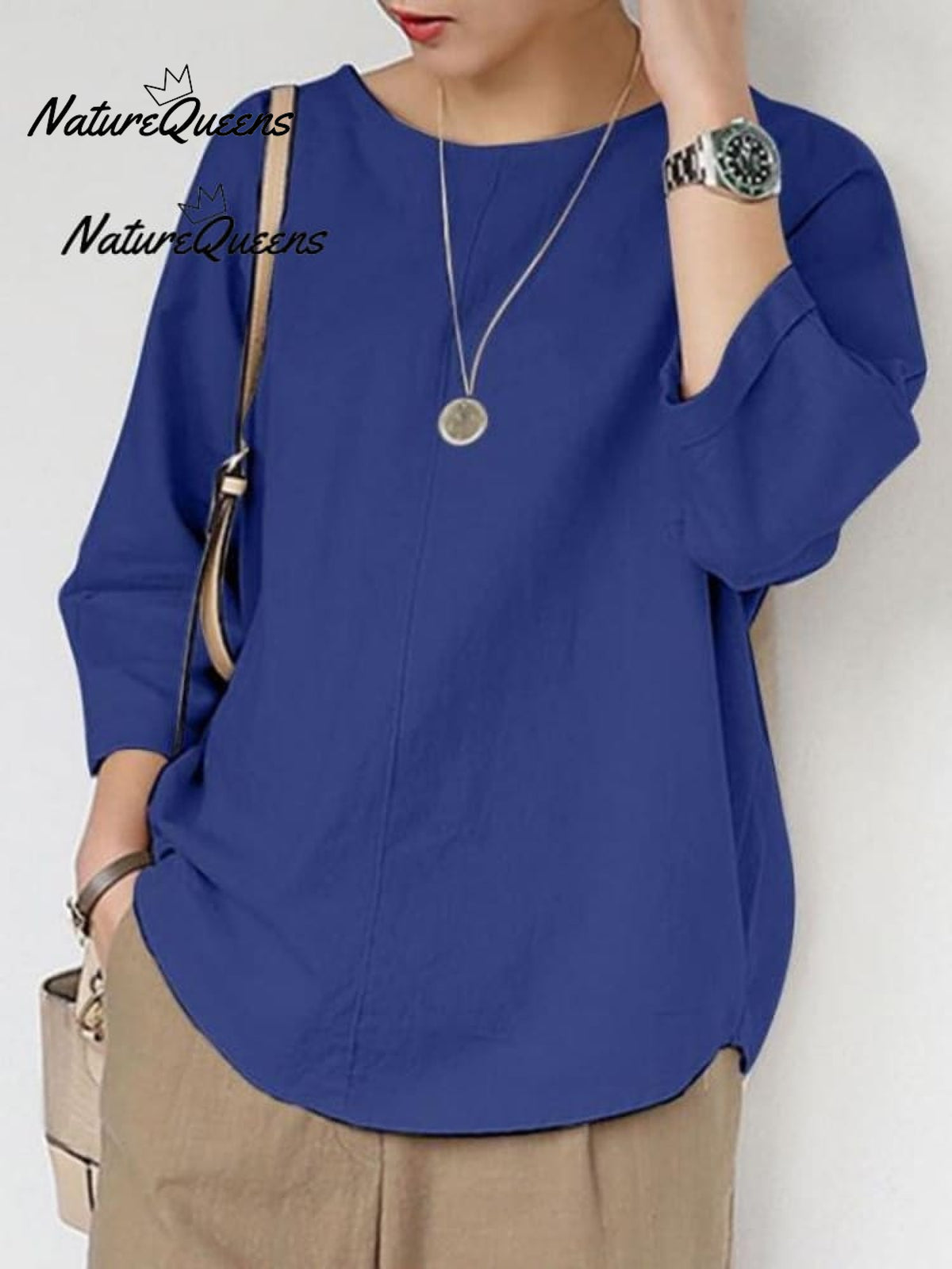 Women's Solid Color Loose Elegant Casual Cotton And Linen T-Shirt