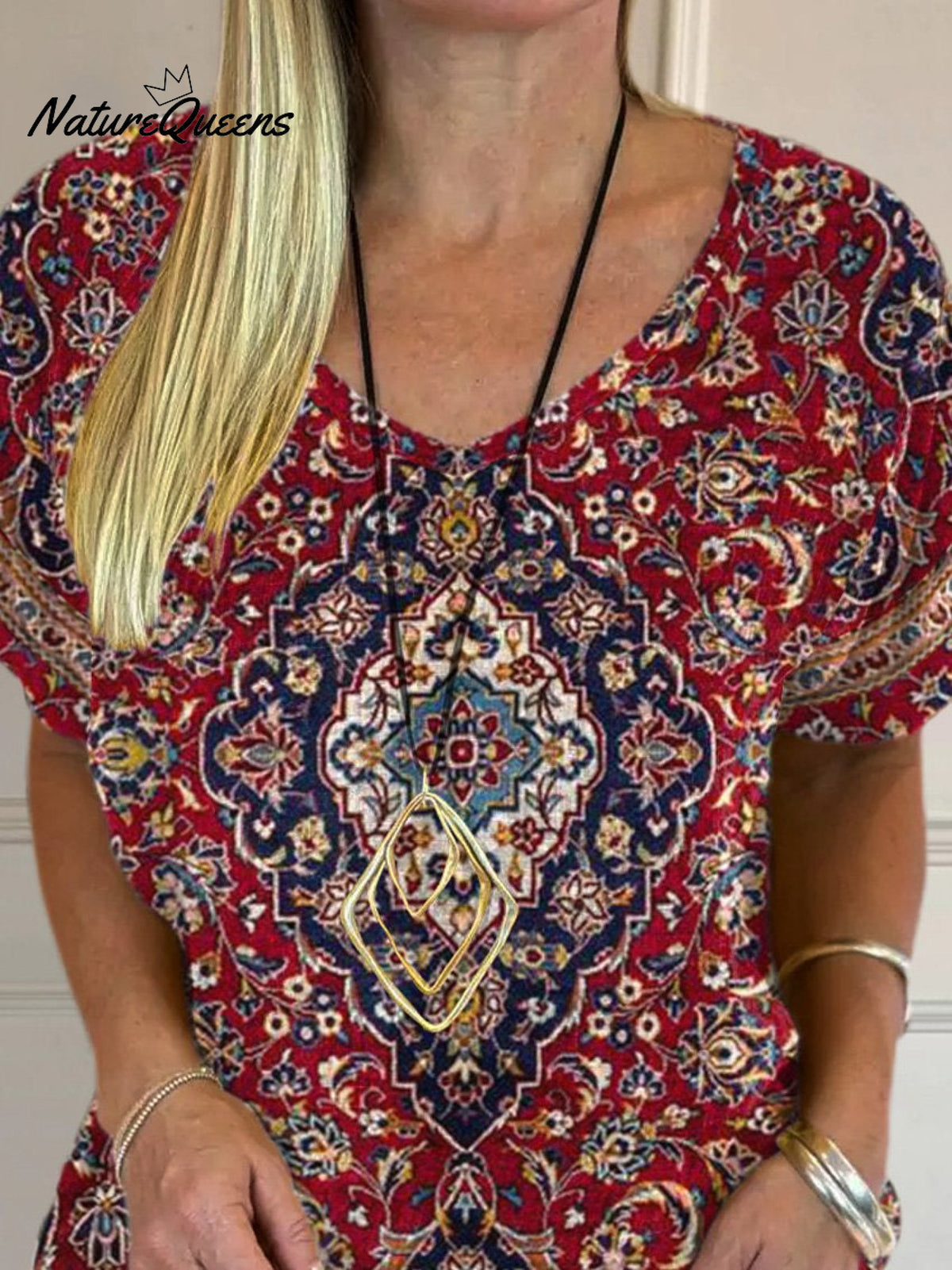 Vintage Ethnic Pattern Printed Women's Casual Cotton And Linen Shirt