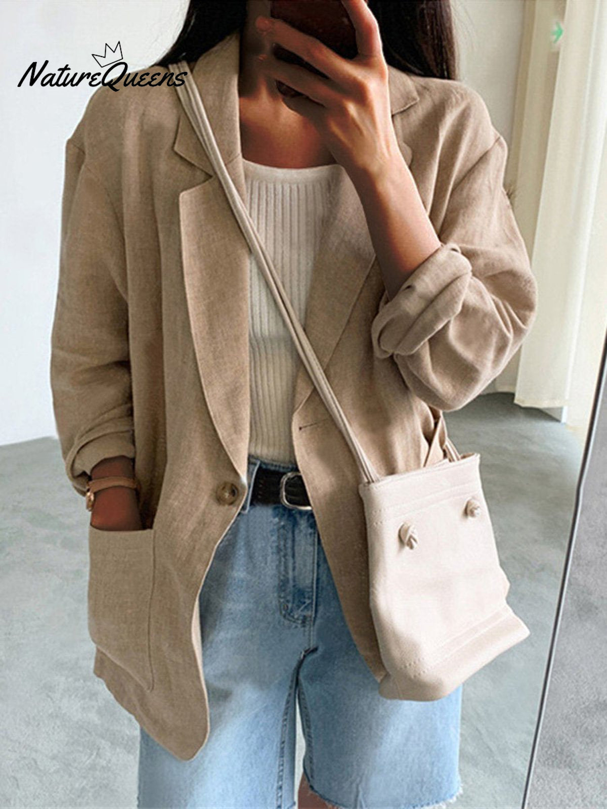 Women's Casual Long Sleeve Cotton And Linen Suit Jacket