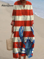 Women's Striped Lobster Art Print Dress