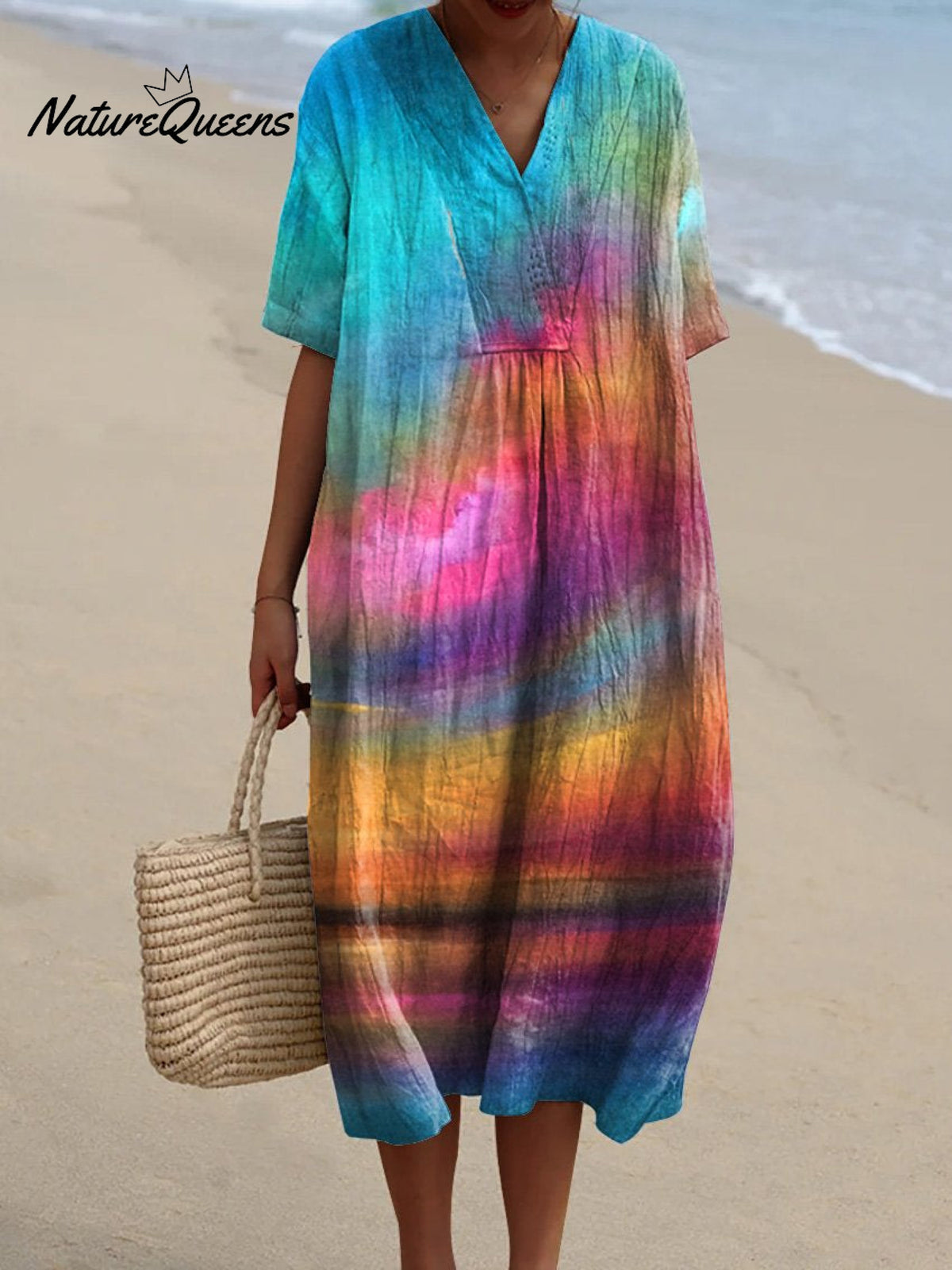 Oil Painting Sunset Scenery Art Printed Women's Flowy Dress