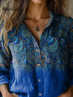 Elegant Paisley Pattern Printed Women's Casual Long Sleeve Comfortable Cotton Shirt
