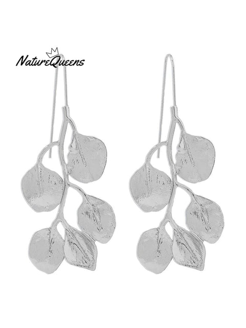 Retro Leaves Necklace Earrings / Silver