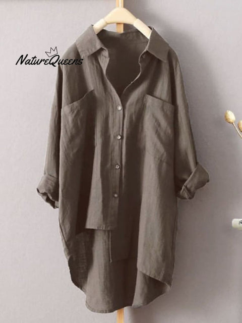 Women's Solid Color Loose Elegant Casual Cotton And Linen Shirt