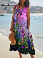 Women’s Flowers Pocket Pinafore Linen Dress Multicolor / S