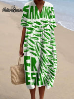 Women's Vintage Fish Art Print Flowy Dress