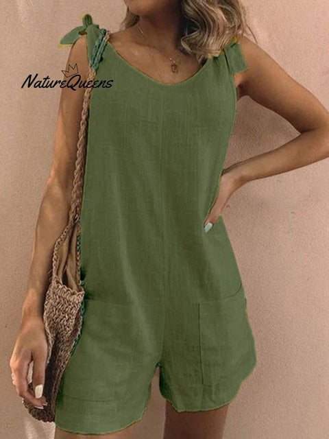 Women’s Cotton Overalls Casual Sleeveless Shorts Romper Jumpsuit Green / S