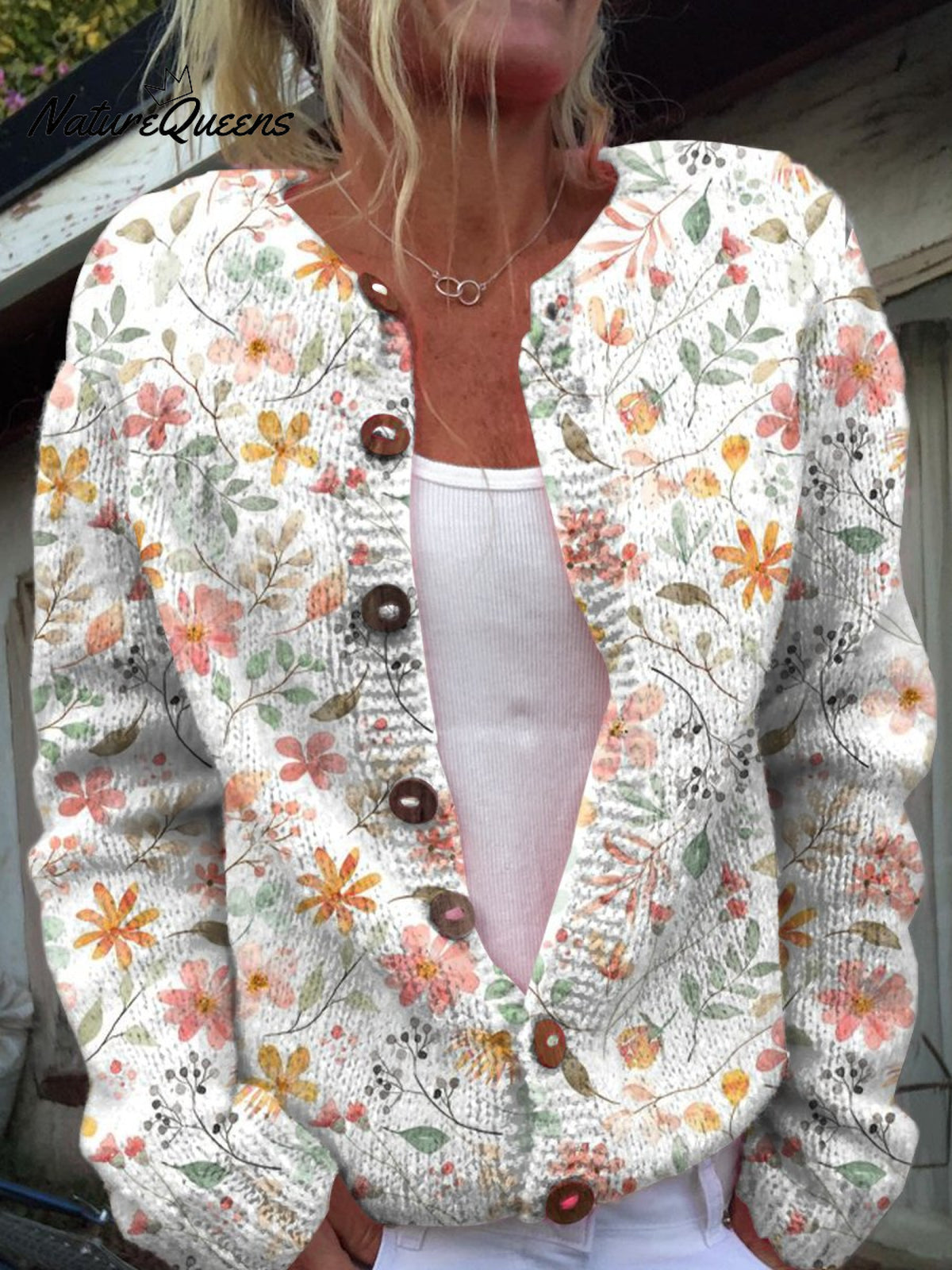 Cute and Fresh Little Flowers Print Buttoned Cardigan Sweater