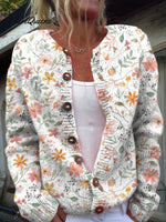 Cute and Fresh Little Flowers Print Buttoned Cardigan Sweater