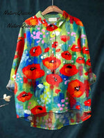 Women'sBright FlowerArt PrintCasual Cotton Shirt