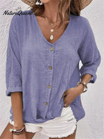 Casual V - Neck Pullover Short - Sleeved Blouse Purple / S