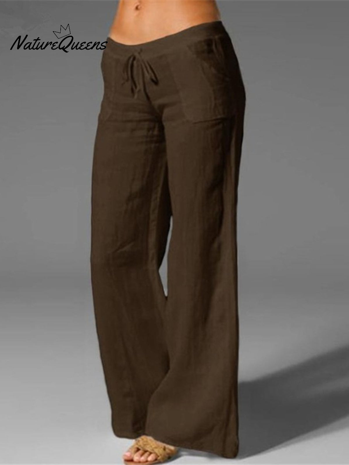 Women’s Pocket Cotton And Linen Slacks Brown / S
