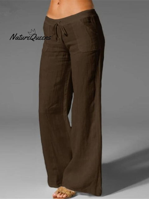Women’s Pocket Cotton And Linen Slacks Brown / S