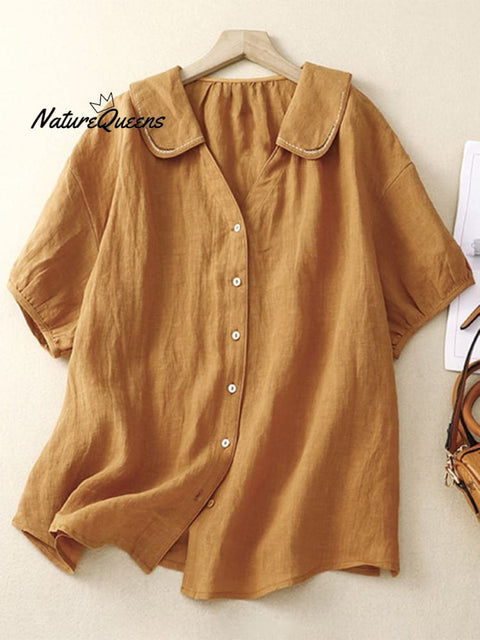 Cotton Linen Solid Color Casual Top