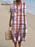 Women's Vintage Lovely Fish Art Print Flowy Dress