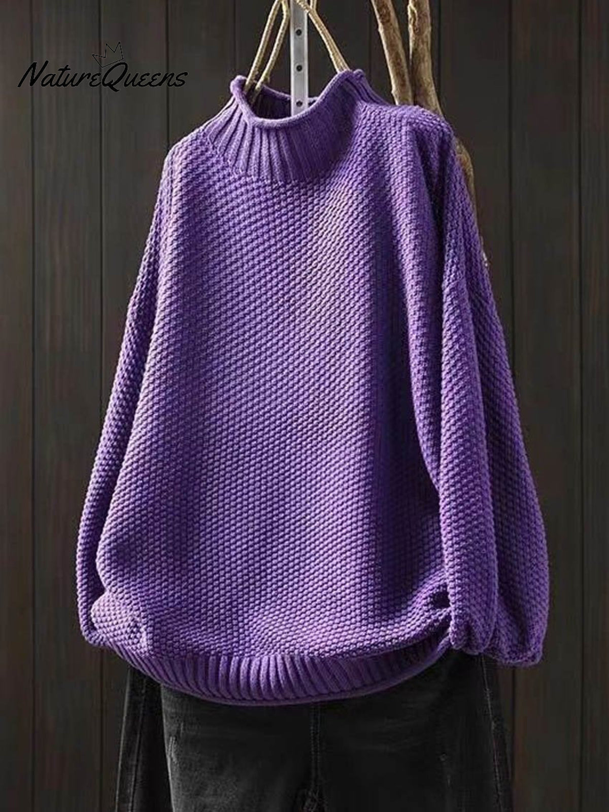 Women's Retro Solid Color Loose Elegant Half Turtleneck Casual Pullover Knitted Sweater