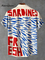 Vintage Fish Sardines Art Print Casual 100% Cotton Shirt