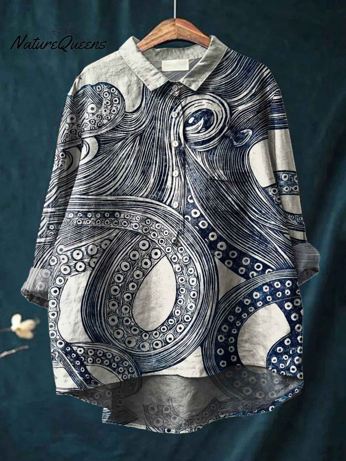 Women's Octopus Art Print Casual Cotton And Linen Shirt