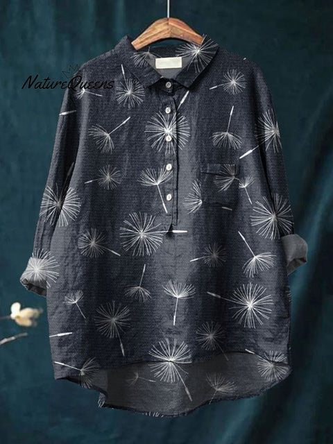 Dandelion Art Print Casual Cotton And Linen Shirt