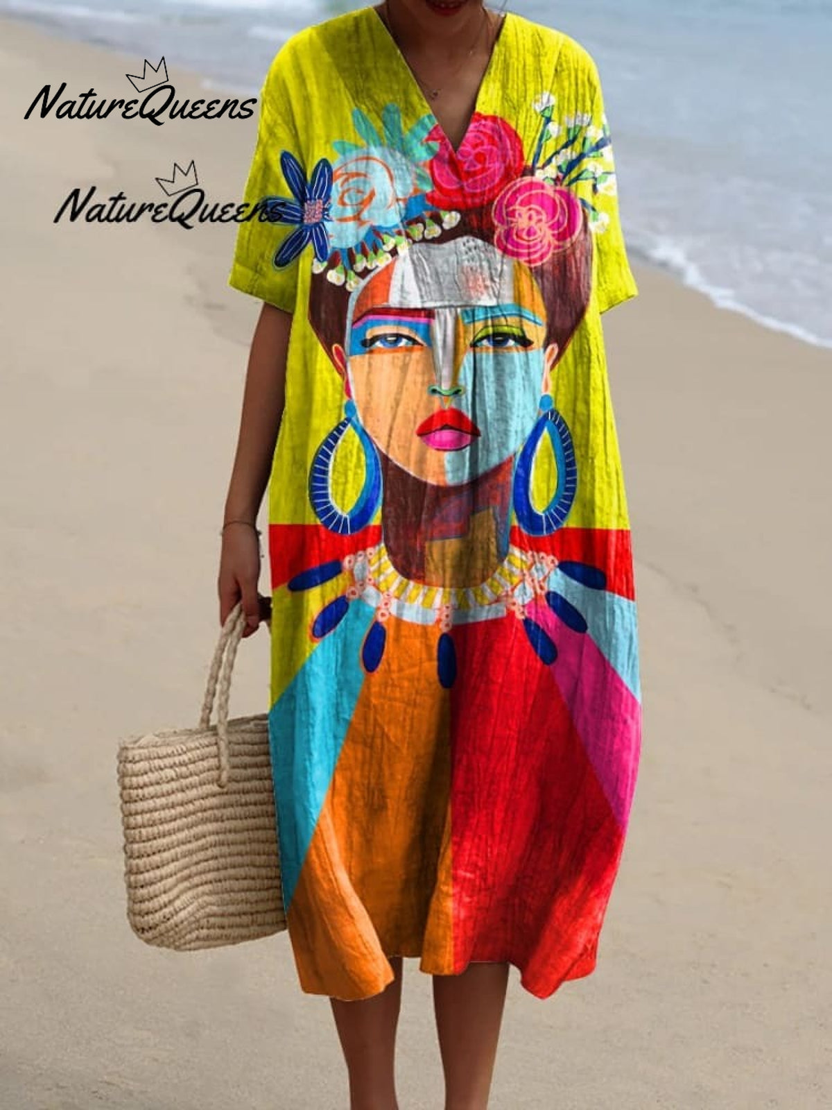 Oil Painting Freda Portrait Art Printed Women's Casual Cotton And Linen Shirt