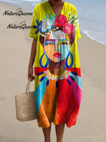 Oil Painting Freda Portrait Art Printed Women's Casual Cotton And Linen Shirt