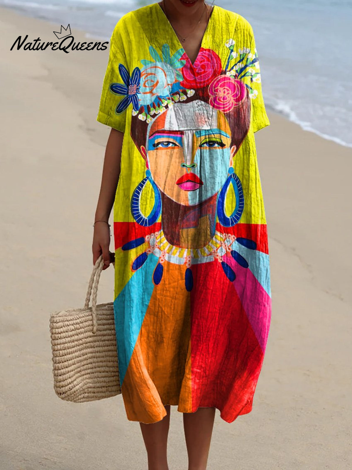 Oil Painting Freda Portrait Art Printed Women's Flowy Dress