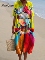 Oil Painting Freda Portrait Art Printed Women's Flowy Dress