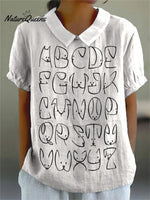 Lovely Dog Alphabet Pattern Printed Women's Casual Cotton And Linen Shirt