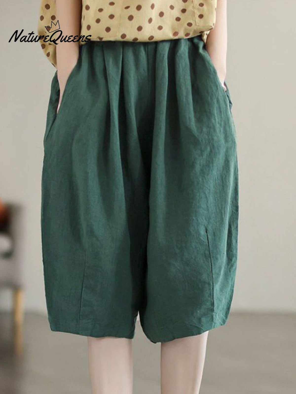 Women’s Retro Solid Color Loose Summer Cotton And Linen Casual Pants Green / M（80 - 100 Pounds）