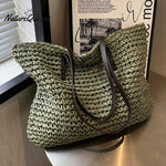 Beach Vacation Western Fashion Large Capacity Shoulder Tote Straw Bag Green / Onesize