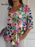 Colorful Spring Floral Garden Printed Women's Casual Pullover Knit